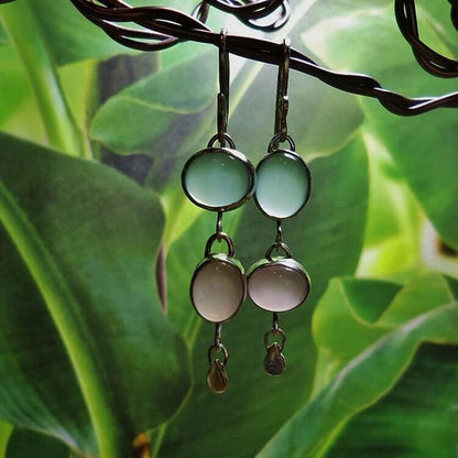 Pink And Green Cat's Eye Stone Witch Earrings