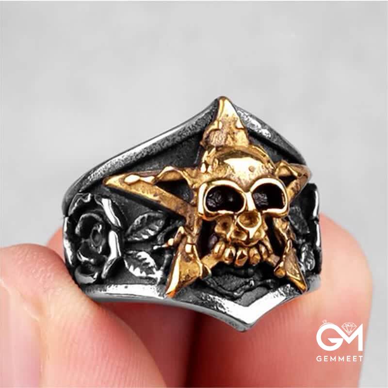 Men's Gothic Pentagram Skull Ring