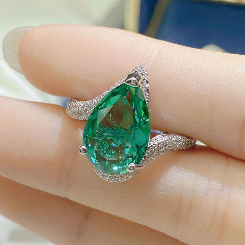 Simulated Paraiba Tourmaline Ring Large Carat Water Drop Pear-shaped Synthetic Color Gemstone Ring