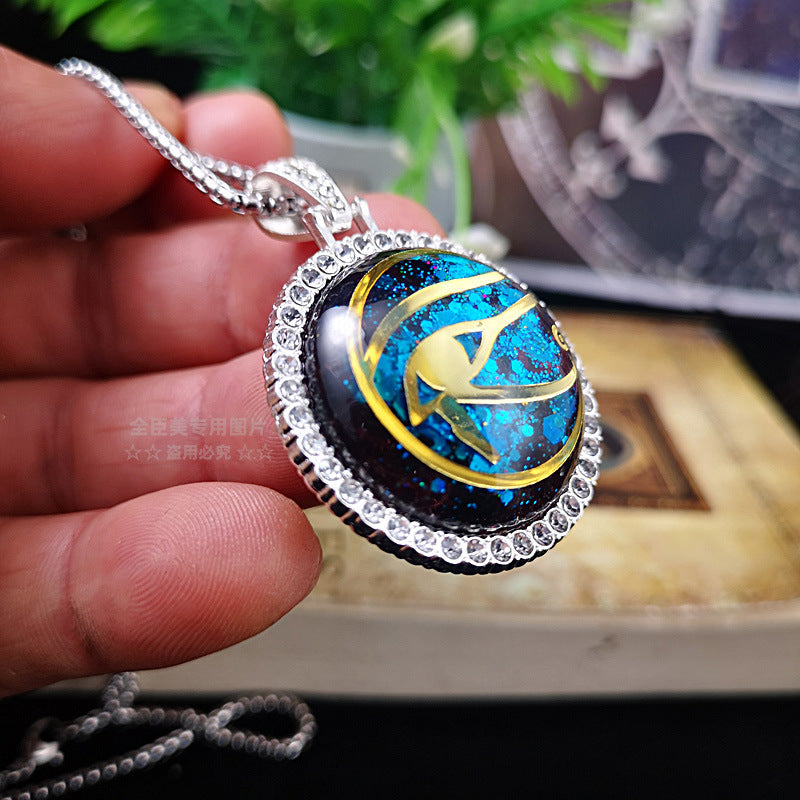 Big Resin Horus Eye Halo Stones Pendant Necklace