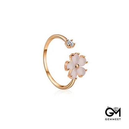 Crystal Cherry Blossom Opening Adjustable Ring