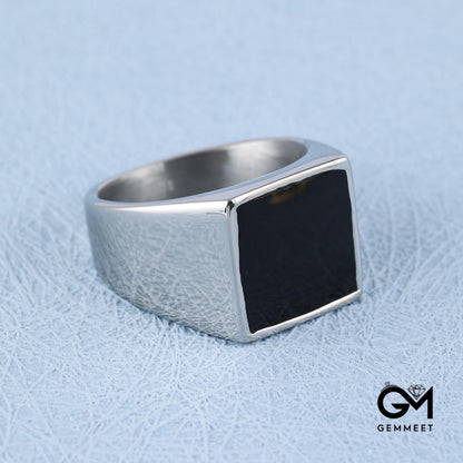 Square Drop Gel Enamel Gold Silver Square Titanium Steel Ring