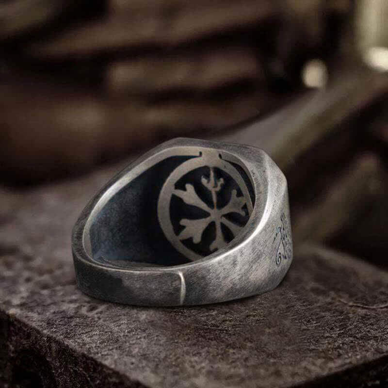 The God Of The Sky - Horus and Anubis Sterling Silver Ring