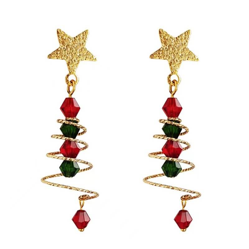 Christmas Special Star Christmas Tree Earrings Spiral Disc Pierced Ear Clips