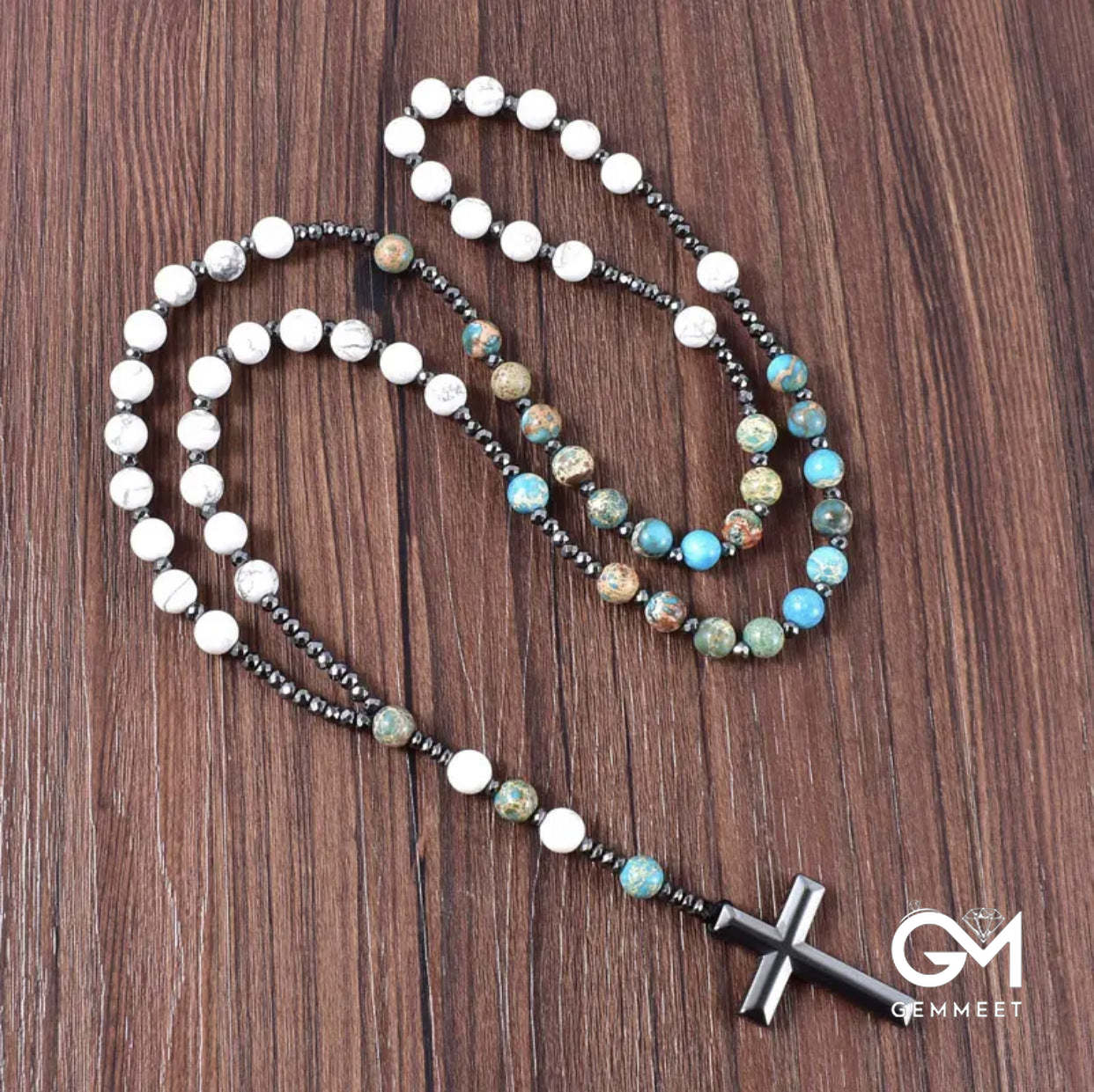 Cross Catholic Stone Rosary Necklace