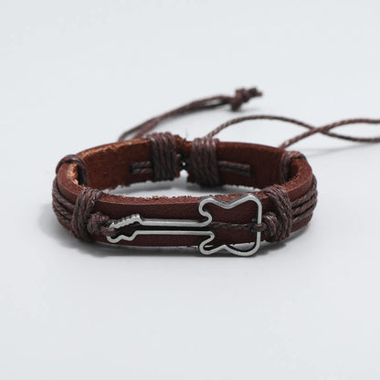 Vintage Jewelry Music Festival Guitar Leather Bracelet Simple Hemp Rope Braided Bracelet