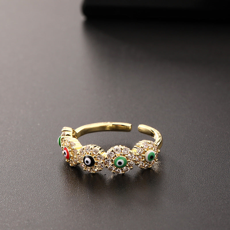 Color Drip Eye Gold Plated Copper Micro-set Ring