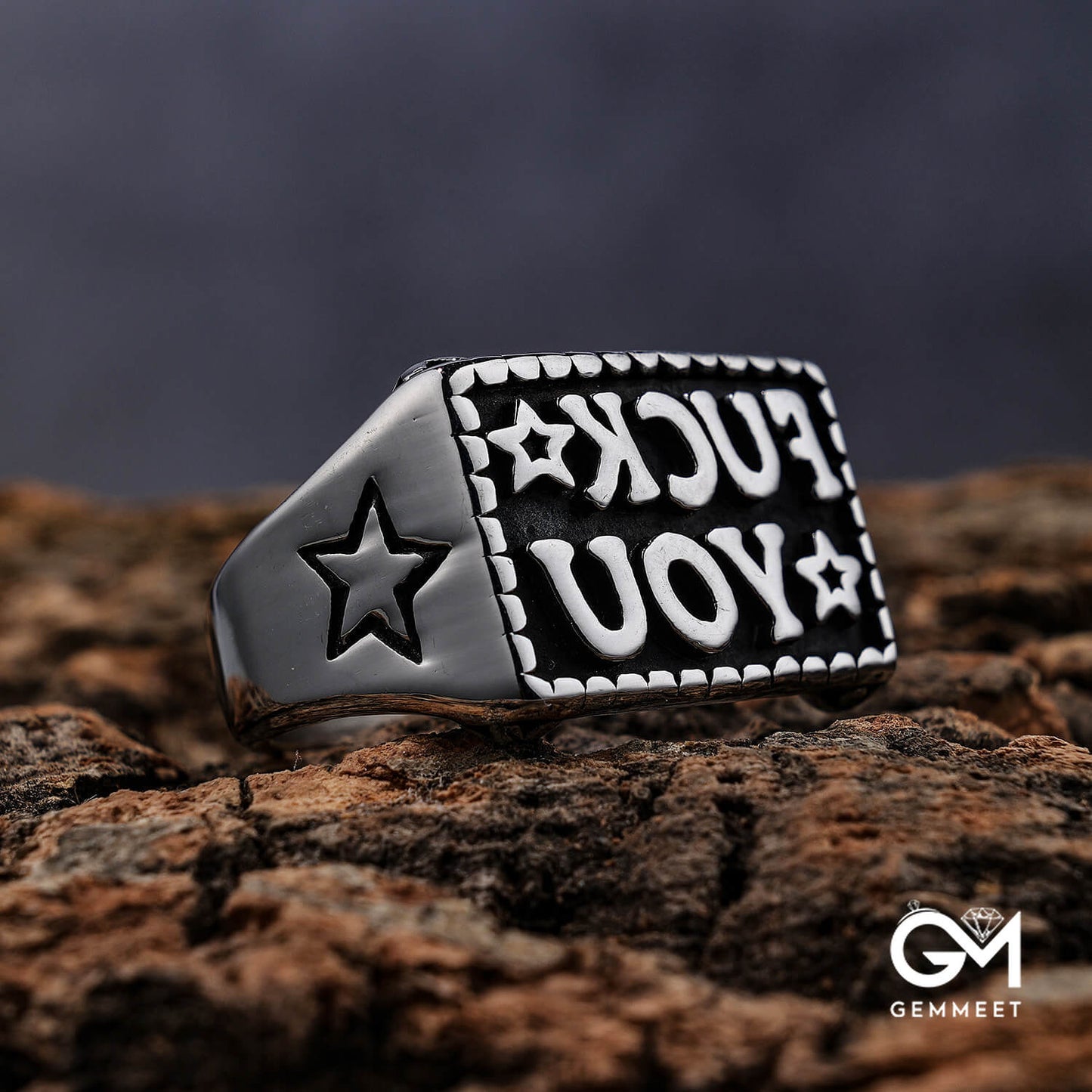 Simple Rectangular Letter Stainless Steel Ring