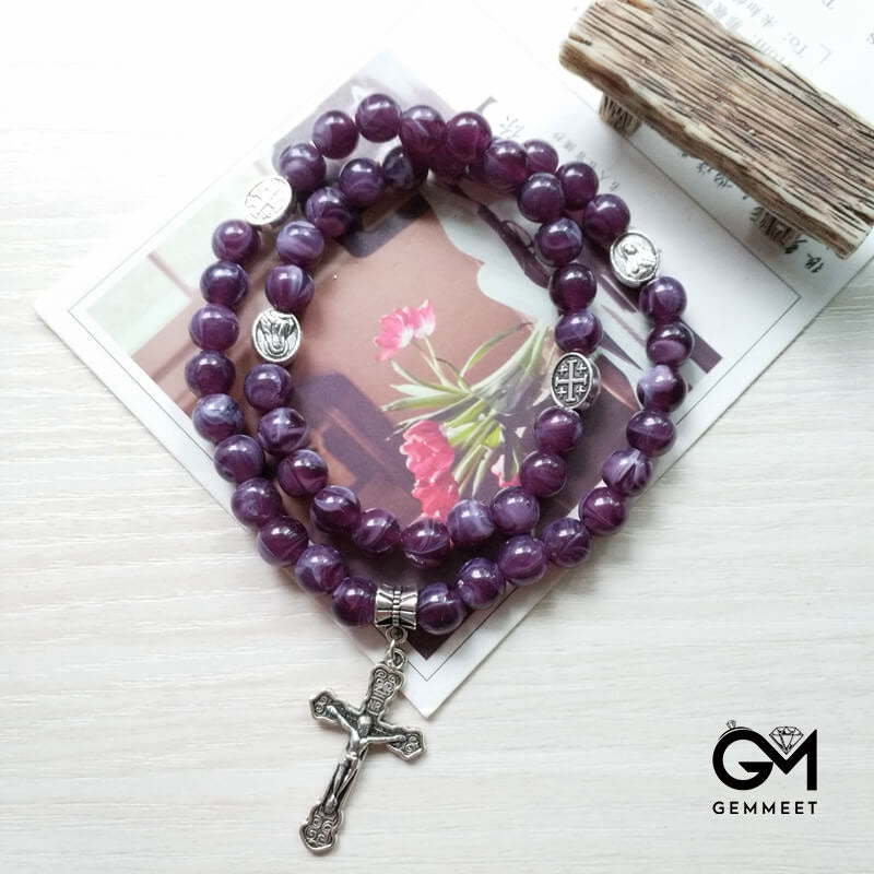 Amethyst Cross Pendant Rosary Bracelet