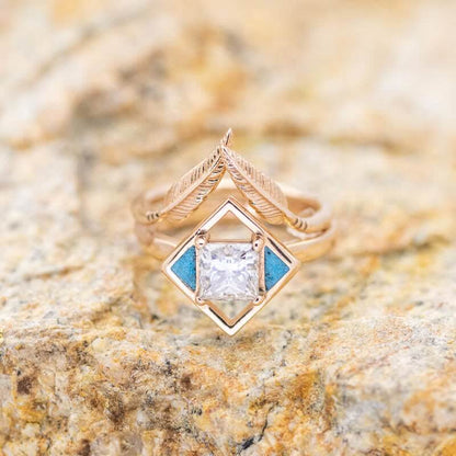 "Dakota" - Cushion Cut Moissanite Turquoise Ring