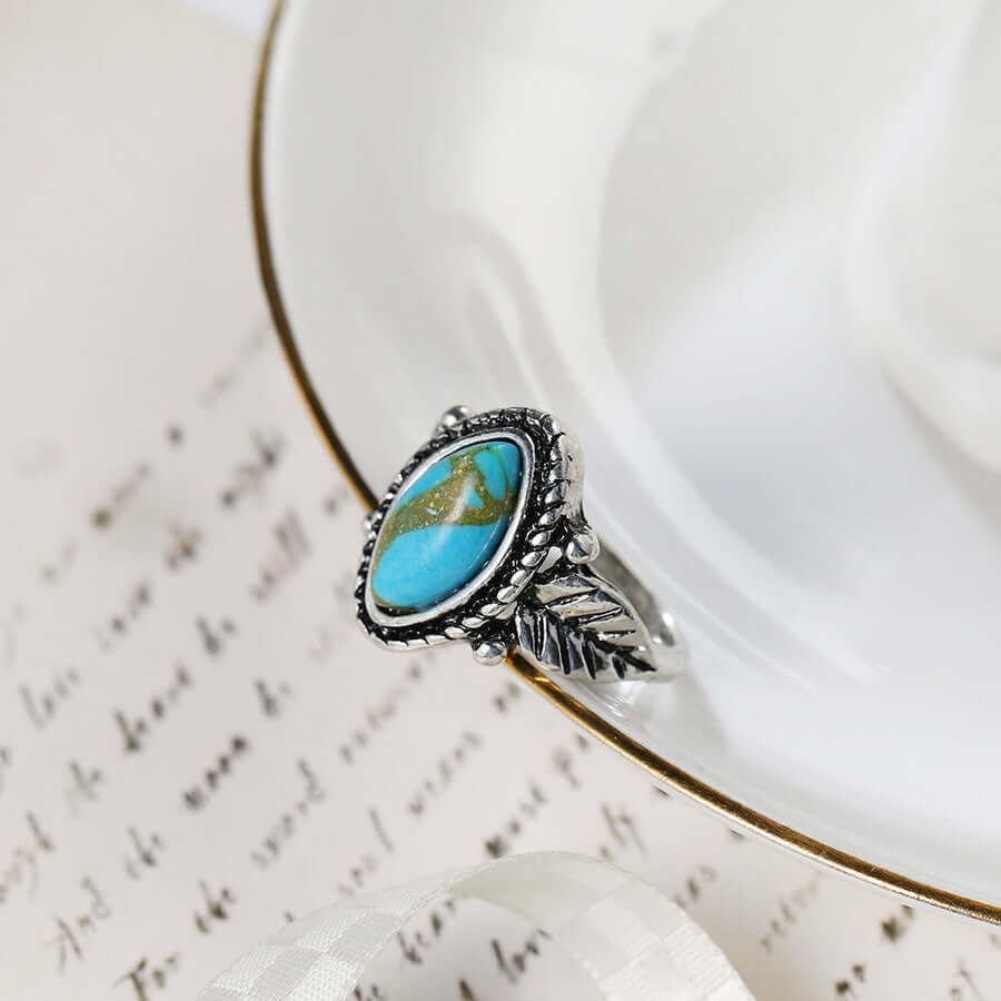 Leaf Shape Silver Turquoise Ring