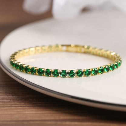 Easy Bukcle Green Stone Tennis Bracelet