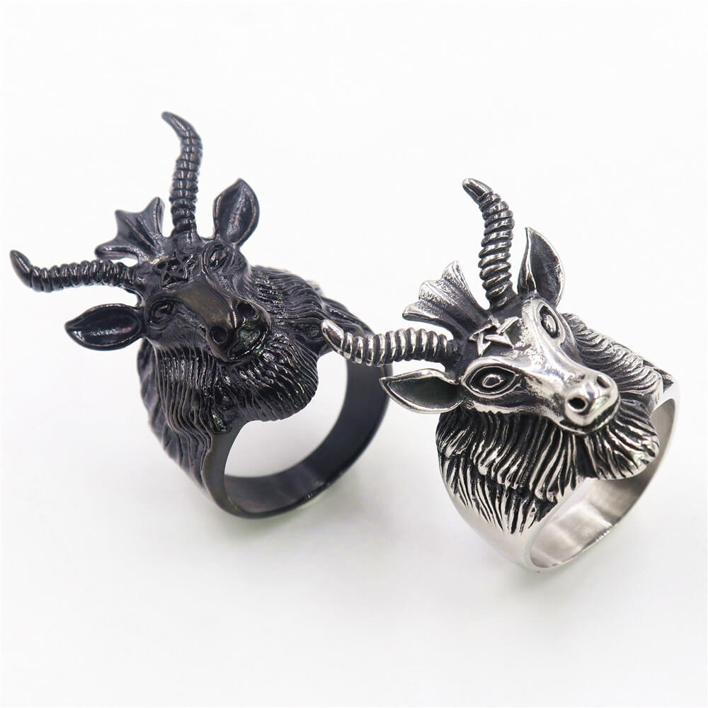 Stainless Steel Pentagram Satan Sheep Ring