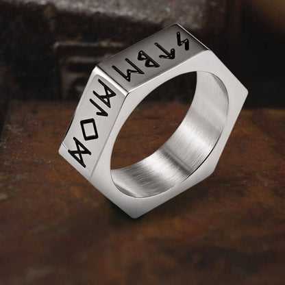 Hexagon Viking Runes Stainless Steel Ring