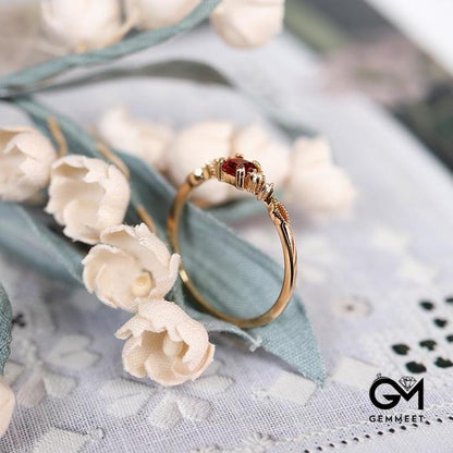 Vintage Square Garnet Gold Plated Ring