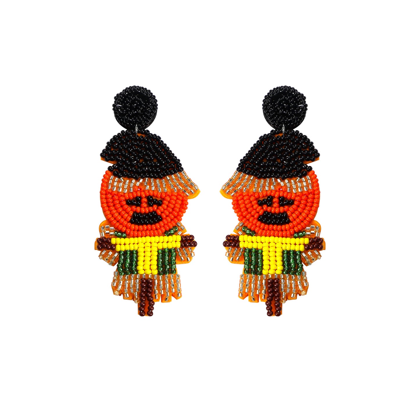 Halloween Funny Pumpkin Hand-stitched Rice Bead Earrings