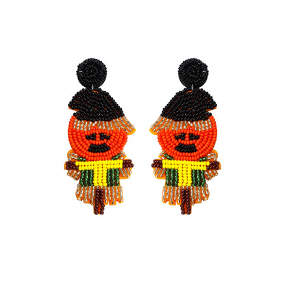 Halloween Funny Pumpkin Hand-stitched Rice Bead Earrings