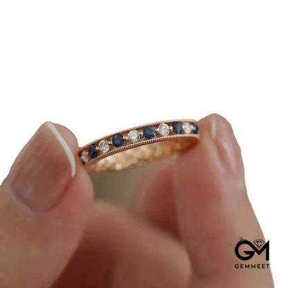 Plated S925 Silver Sapphire Mozambique Diamond Simple Ring