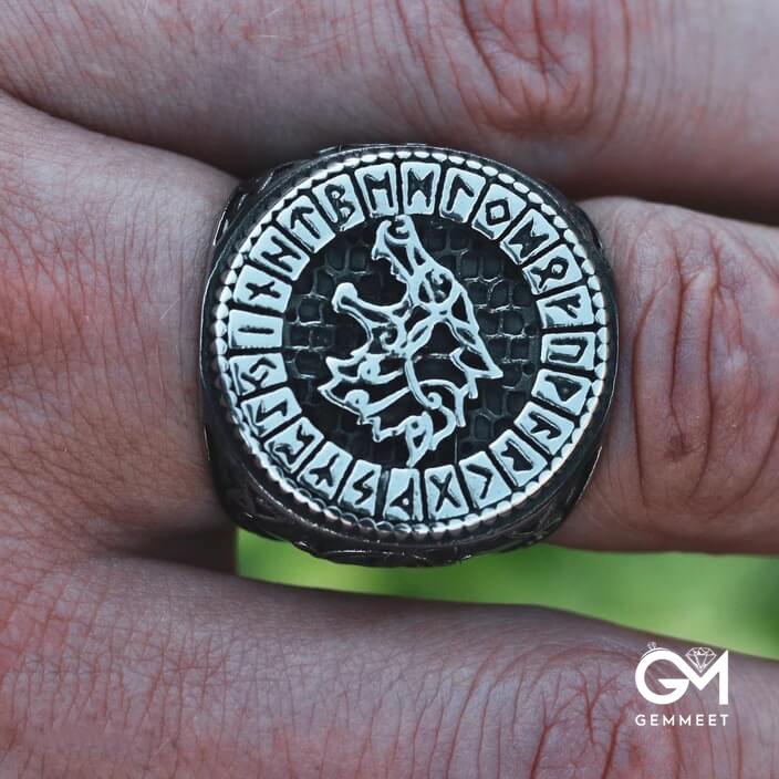 Vintage Viking Hungry Wolf Fenrir Ring