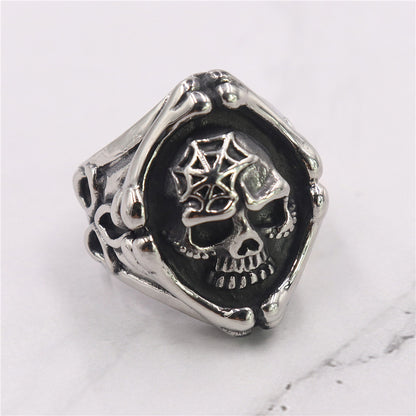 Vintage Spiderweb Skull Ring for Men