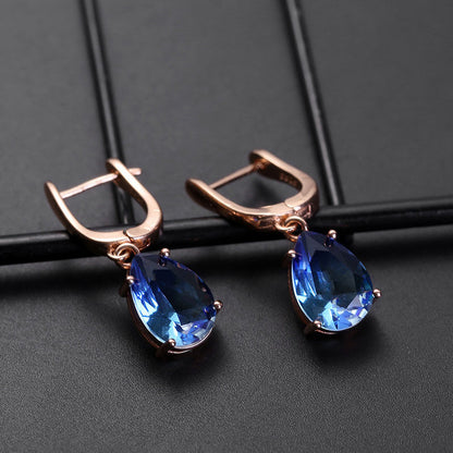 Pear Cut Color Gem Dangle Earrings