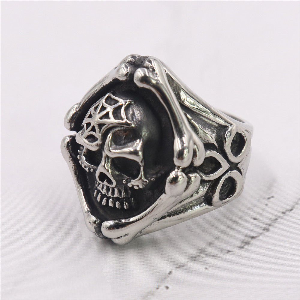 Vintage Spiderweb Skull Ring for Men