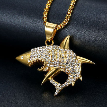 HIPHOP Jewelry Gold-plated Zircon Great White Shark Pendant