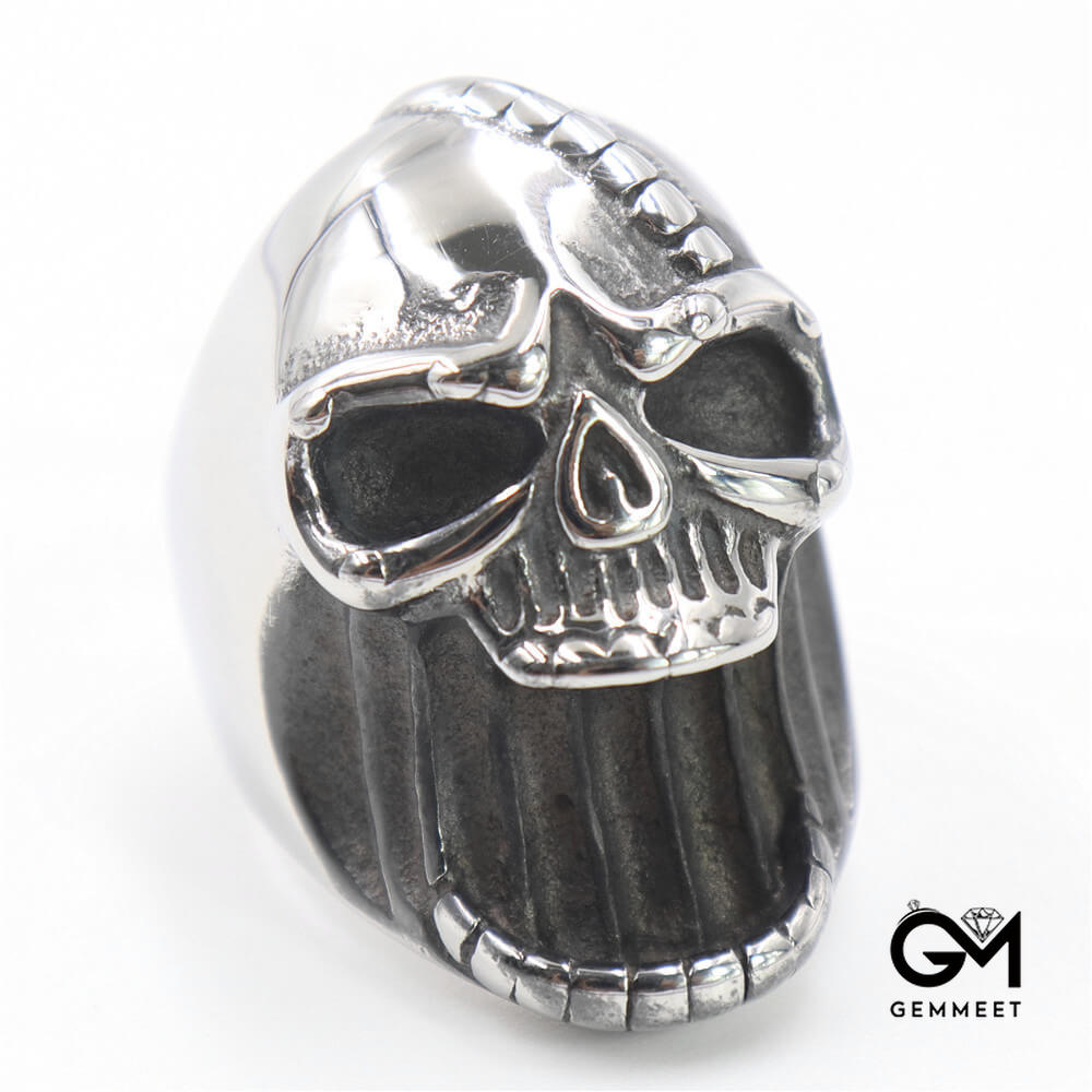 Stainless Steel Big Mouth Skull Solid Men's Ring