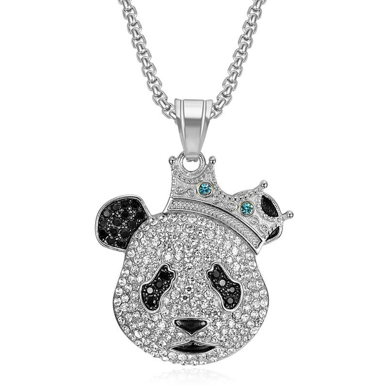 Hip Hop Panda Gold Plated Zircon Crown Pendant