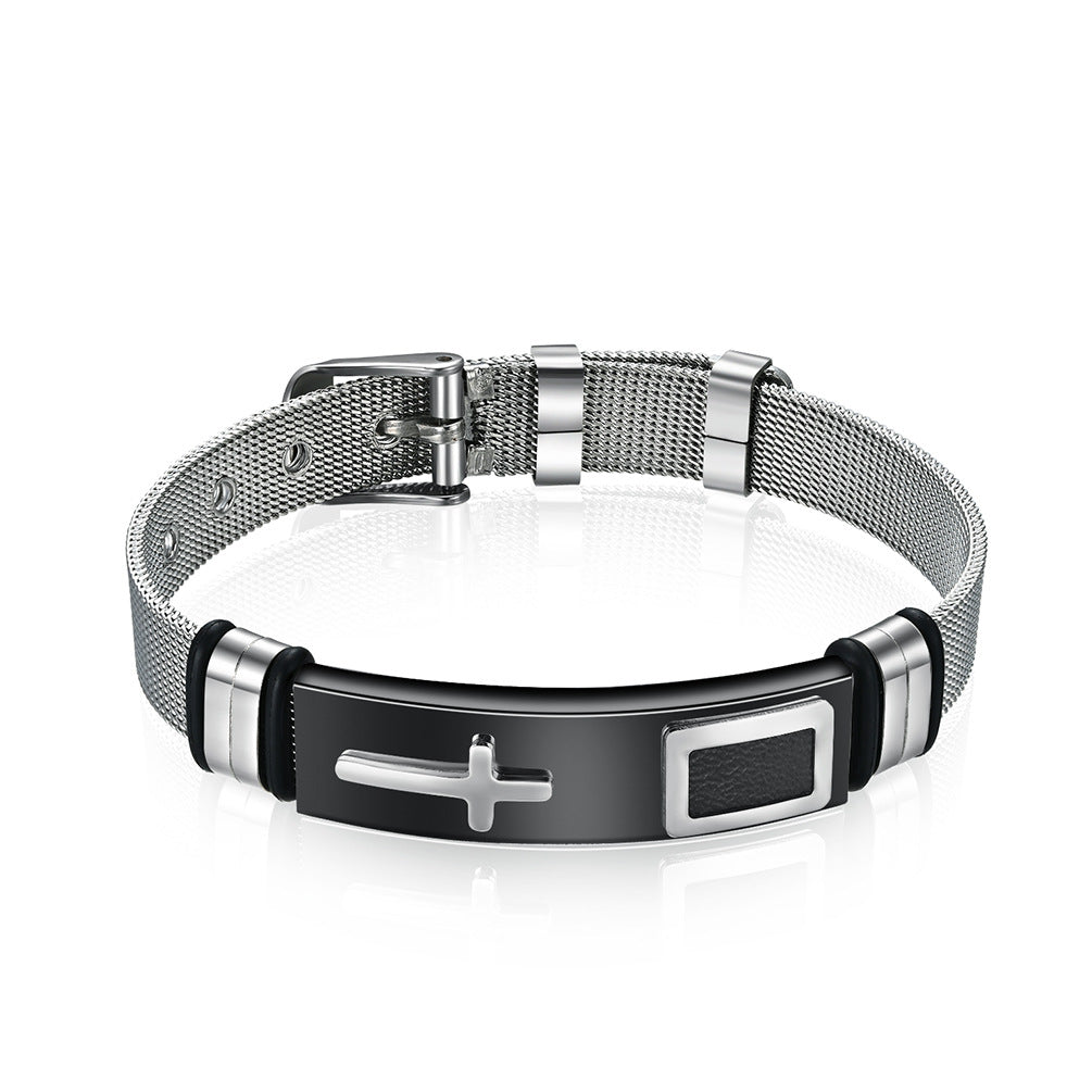 Stainless Steel Woven Mesh Strap Cross Trendy Bracelet