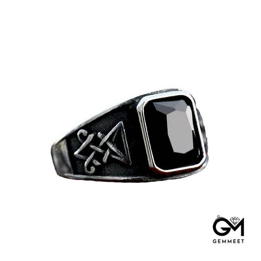 Lucifer Satan Stainless Steel Black Zircon Ring