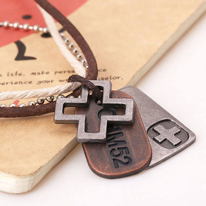 Vintage Cross Leather Necklace Simple Multilayer Necklace