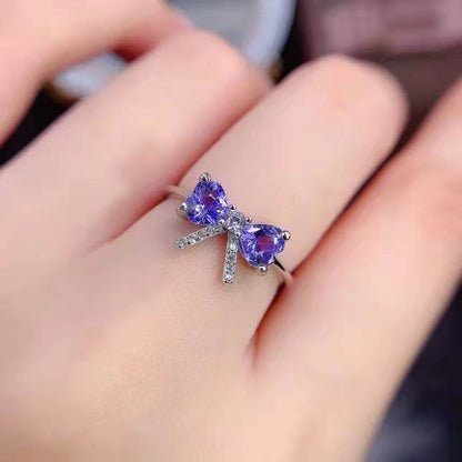 Blue Zircon Delicate Bow Fancy Jewel Ring