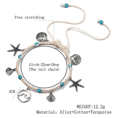 Turquoise Starfish Wave Charm Bracelet Anklet