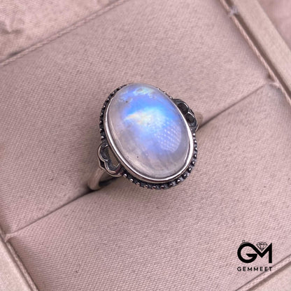 S925 Vintage Blue Moonstone Ring