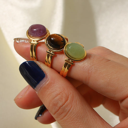 Gold Oval Colored Stone Open Ring