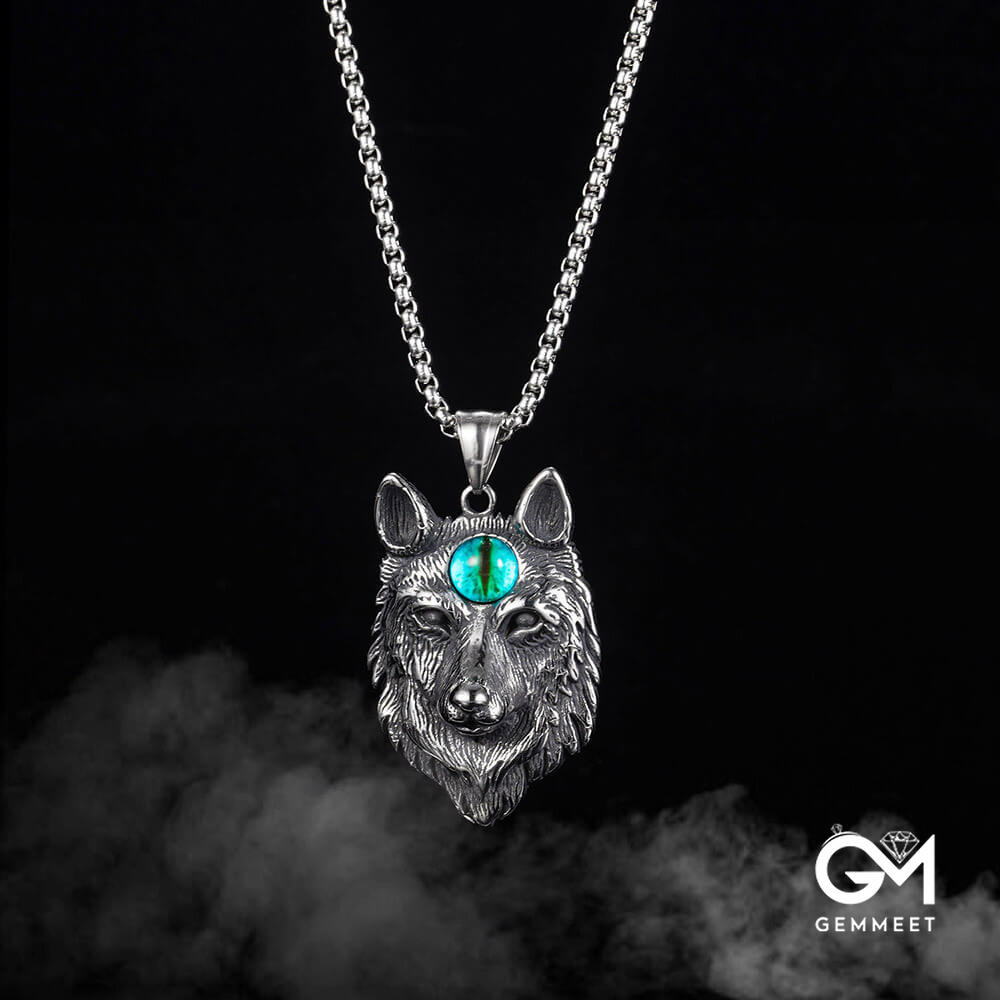 Punk Retro Animal Wolf Head Eyeball Pendant Necklace