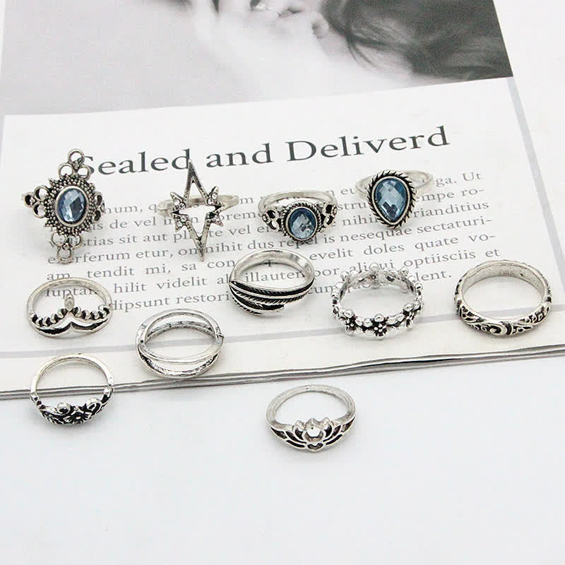 Vintage Aquamarine 11 - Piece Ring Set