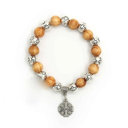 Handmade Jerusalem Cross Wooden Beads Bracelet