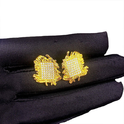 Light Luxury Retro Temperament Micro-studded Diamond Stud Earrings Metal Braided Earrings