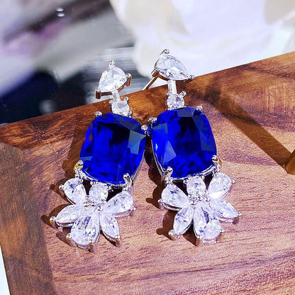 Simulated Sri Lanka Sapphire Stud Earrings Bright Zircon Earrings for Women