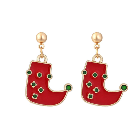 Christmas Cute Alloy Drip Oil Boot Earrings Simple Versatile Christmas Stocking Earrings