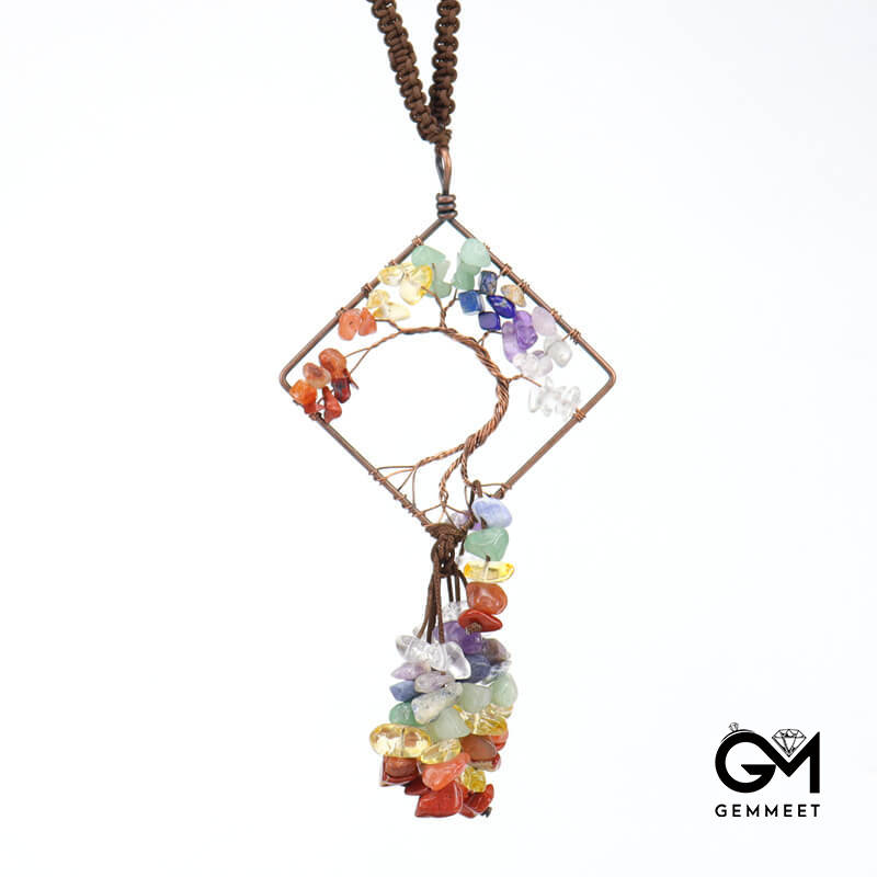 Crystal Gravel Life Tree Fringe Pendant