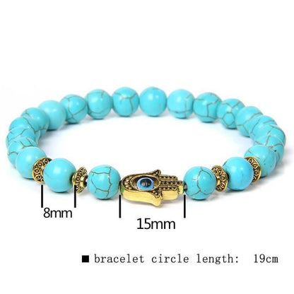 "Ward Off Negativity" Men's Evil Eye Hamsa Natural Bead Bracelet