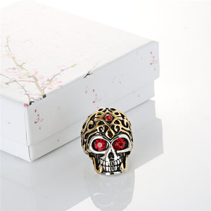 Skull Set with Red and Blue Zircon Punk Rock Ring