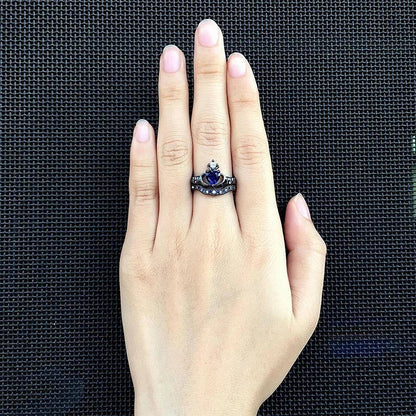 Black Gold Crown Shape Double Layer Mystery Love Couple Rings