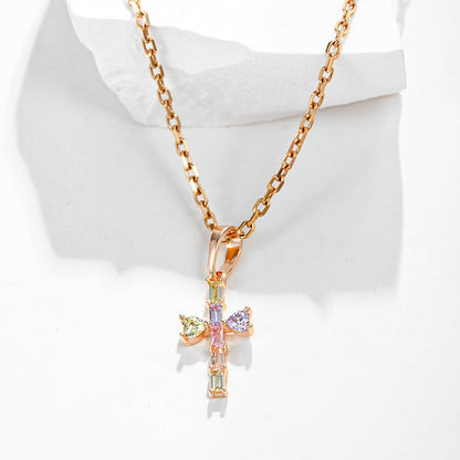 Colored Zircon Cross Clavicle Chain for Women