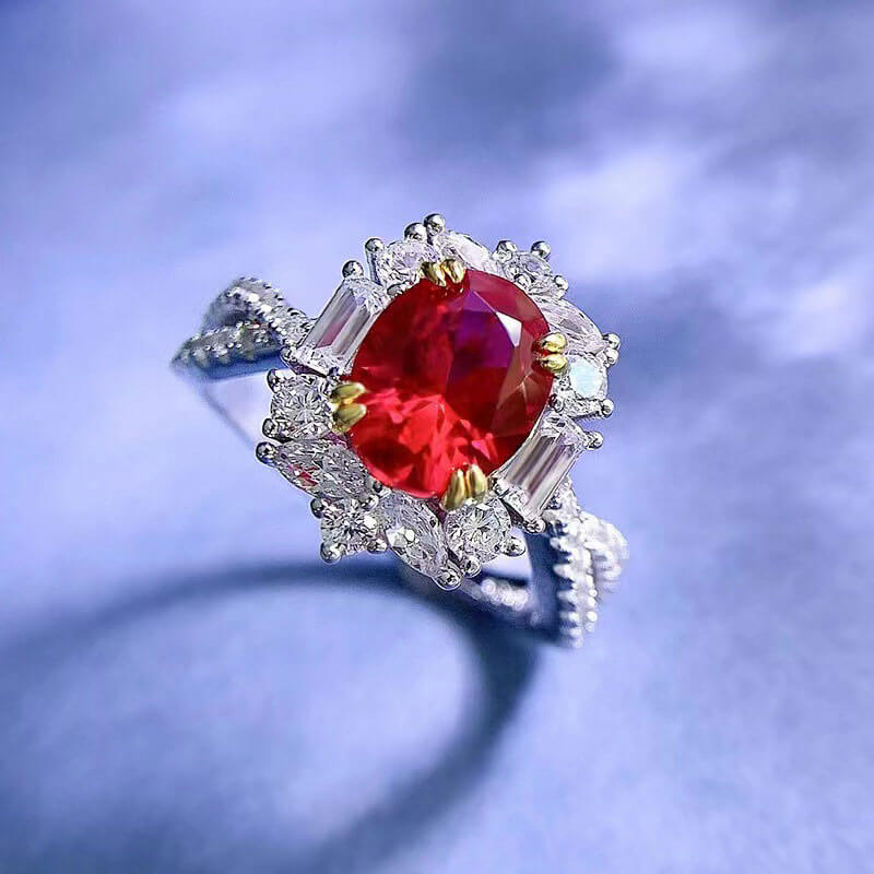 Retro High-definition Three-carat Cultivated Ruby Inlaid Simple and Generous Open Colored Treasure Ring