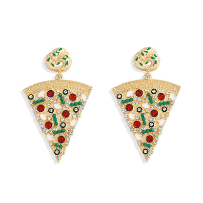 Exquisite Pizza Earrings Set with Zircon and Oil-dropped Mushroom Earrings