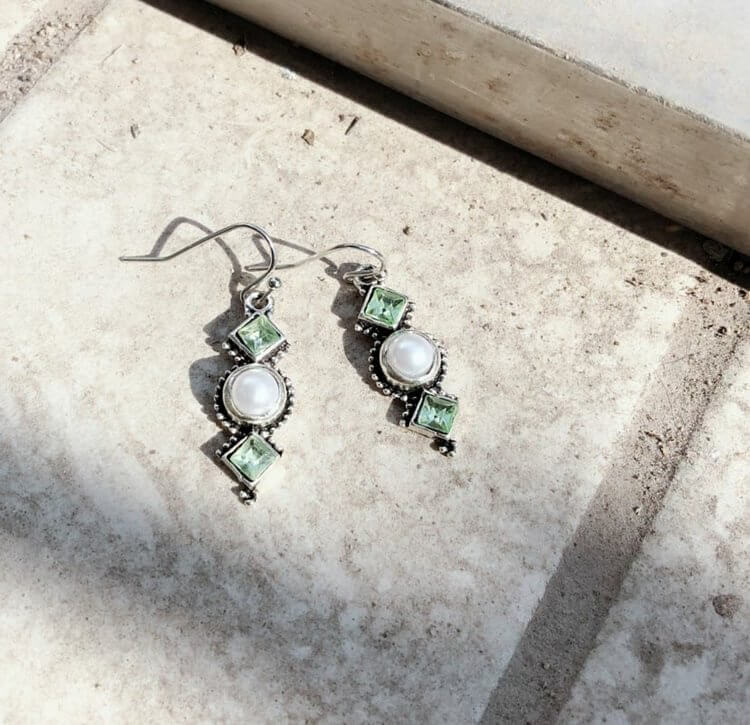 Vintage Thai Silver Pearl Emerald Earrings